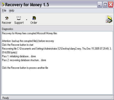 Screenshot of Recoveronix' Recovery for Money in action.