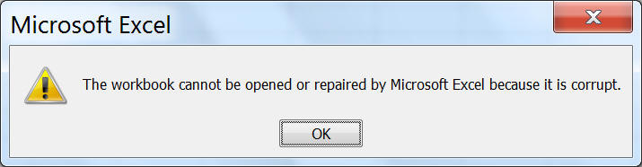 Excel file can't open because it's corrupt error.